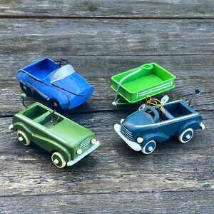 Vintage Lot Christmas Ornaments Kiddie Car Metal Wagon Wood Toy Dollhouse Cars